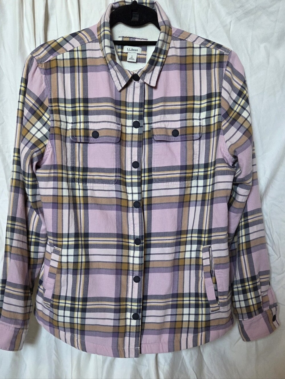 LL Bean Womens Snap Shirt/Jacket Pink and Brown Plaid Size Small